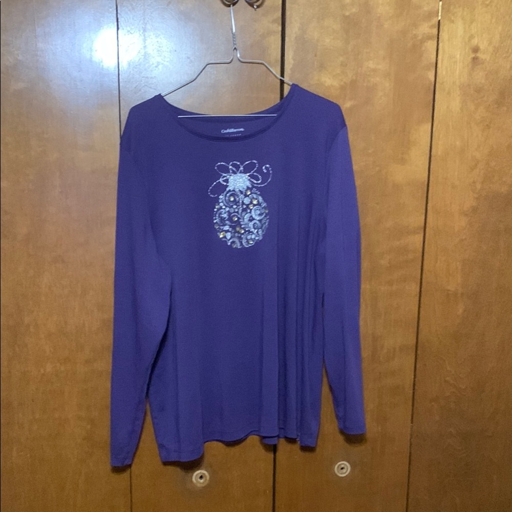 Croft & Barrow- Purple Relaxed Long Sleeve Holiday Tee (1X)
